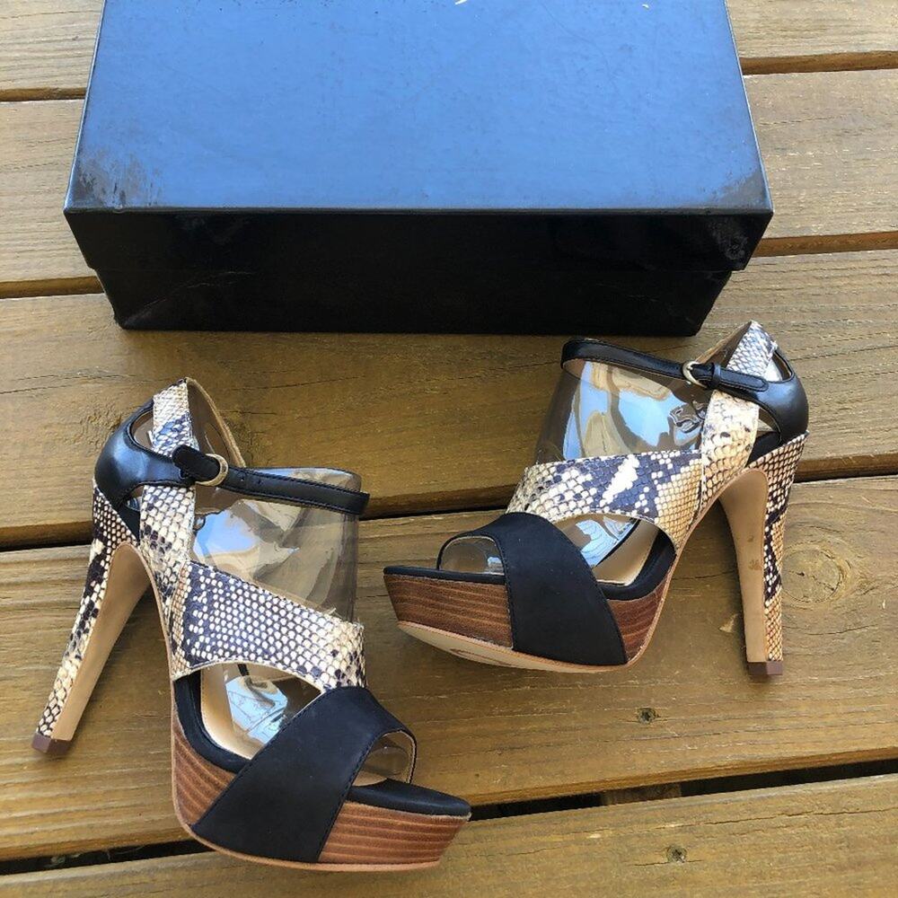 Boutique 9 Black, Natural Snake Print Voula Pump Platform Heels